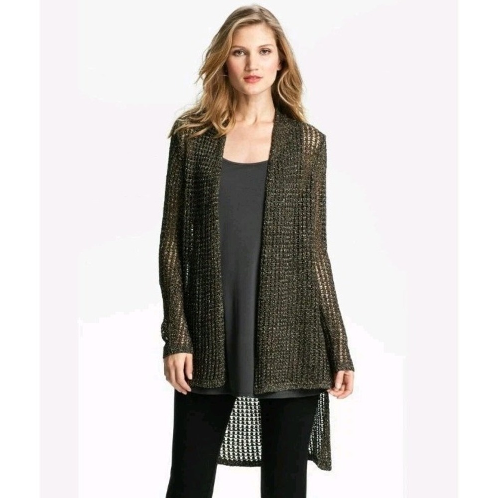 Eileen Fisher Women's Metallic Open Knit Cardigan Sz M Sparkle Holiday Party